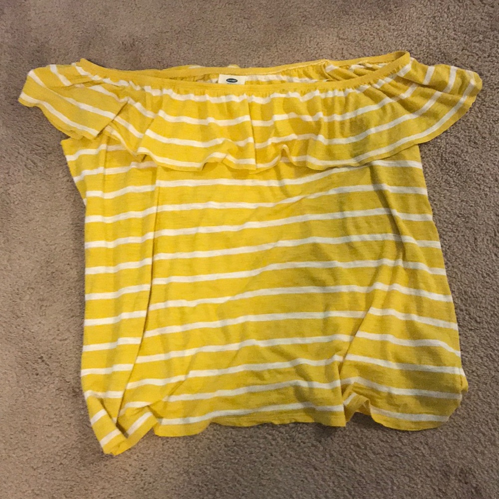 Yellow striped off the shoulder shirt